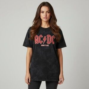 AC/DC Loose Fit Black Tie Dye Highway to Hell Graphic Band T-shirt Unisex Medium